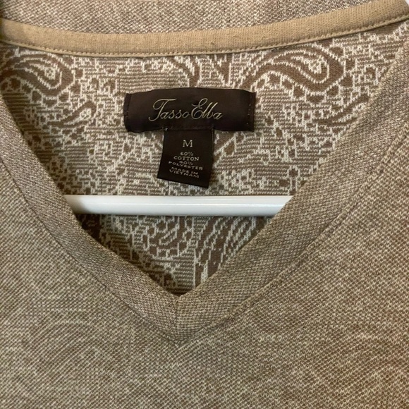 Tasso Elba Tan/Khaki Paisley V-Neck Sweater - Picture 3 of 6